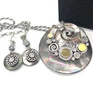 Handcrafted Mother-Of-Pearl Pendant with Matching Earrings Custom Unique